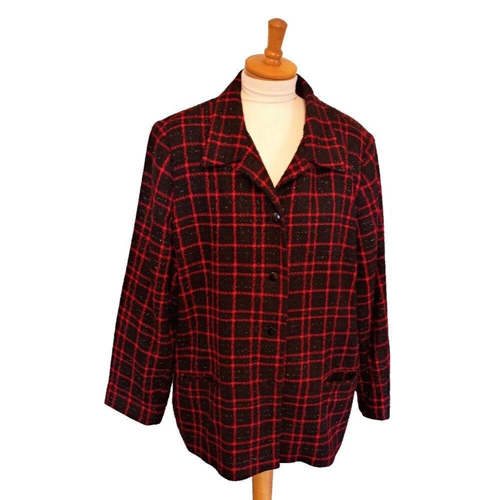 Sag Harbor Holiday  Black /Red Plaid Sparkly Jacket/Blazer Size 24W